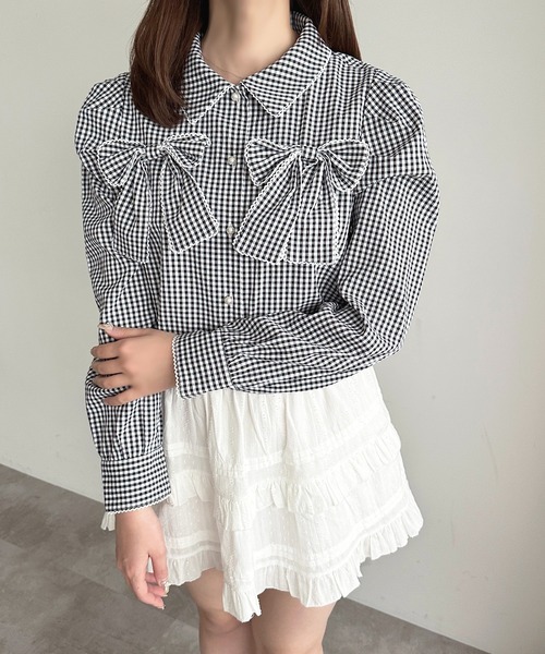 apres jour(アプレジュール)の「Wリボンアソート柄ブラウス(シャツ/ブラウス・レディース・ブラック系その他/オフホワイト/ライトブルー/ピンク系その他/ブルー系その他・X-LARGE/フリー)」の3枚目の写真