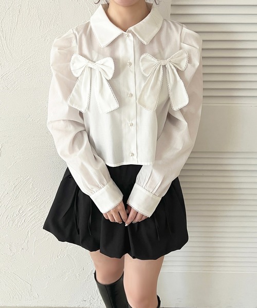 apres jour(アプレジュール)の「Wリボンアソート柄ブラウス(シャツ/ブラウス・レディース・ブラック系その他/オフホワイト/ライトブルー/ピンク系その他/ブルー系その他・X-LARGE/フリー)」の6枚目の写真