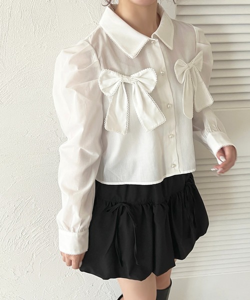 apres jour(アプレジュール)の「Wリボンアソート柄ブラウス(シャツ/ブラウス・レディース・ブラック系その他/オフホワイト/ライトブルー/ピンク系その他/ブルー系その他・X-LARGE/フリー)」の8枚目の写真