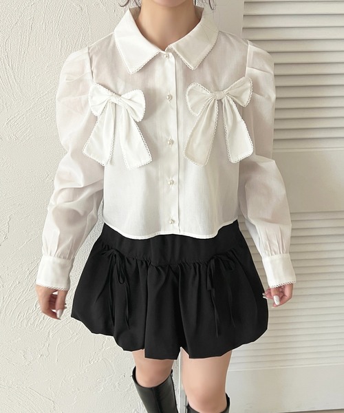 apres jour(アプレジュール)の「Wリボンアソート柄ブラウス(シャツ/ブラウス・レディース・ブラック系その他/オフホワイト/ライトブルー/ピンク系その他/ブルー系その他・X-LARGE/フリー)」の7枚目の写真