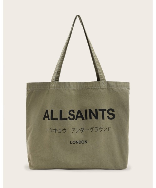 ALLSAINTS(オールセインツ)の「UNDERGROUND LOGO PRINTED TOTE BAG | アンダーグラウンド ロゴ プリント トート バッグ(トートバッグ・メンズ・グリーン系その他・ONE SIZE)」の1枚目の写真