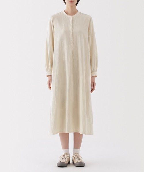 新品未使用　ホワイト 長袖 ガーゼワンピース 無印良品（MUJI） ワンピース 婦人 カポック混二重ガーゼ 長袖