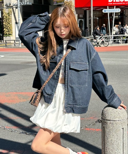 RAY CASSIN（レイカズン）の「ルーズダブルジップGジャン　/　デニムジャケット（デニムジャケット・レディース・ブラウン/ブルー/ブルー系その他2/ネイビー・FREE）」の2枚目の写真