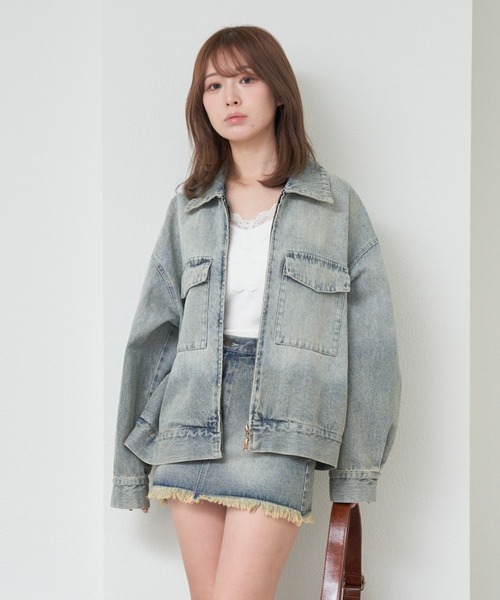 RAY CASSIN（レイカズン）の「ルーズダブルジップGジャン　/　デニムジャケット（デニムジャケット・レディース・ブラウン/ブルー/ブルー系その他2/ネイビー・FREE）」の4枚目の写真