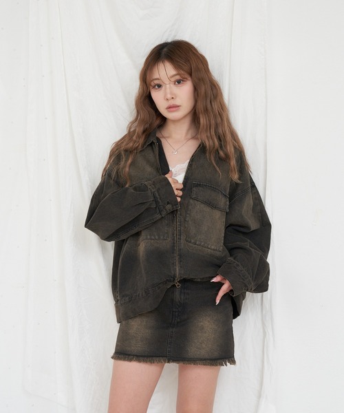 RAY CASSIN（レイカズン）の「ルーズダブルジップGジャン　/　デニムジャケット（デニムジャケット・レディース・ブラウン/ブルー/ブルー系その他2/ネイビー・FREE）」の7枚目の写真