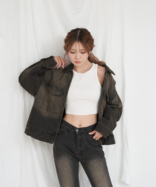 RAY CASSIN（レイカズン）の「ルーズダブルジップGジャン　/　デニムジャケット（デニムジャケット・レディース・ブラウン/ブルー/ブルー系その他2/ネイビー・FREE）」の9枚目の写真