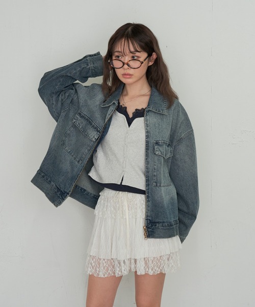 RAY CASSIN（レイカズン）の「ルーズダブルジップGジャン　/　デニムジャケット（デニムジャケット・レディース・ブラウン/ブルー/ブルー系その他2/ネイビー・FREE）」の18枚目の写真