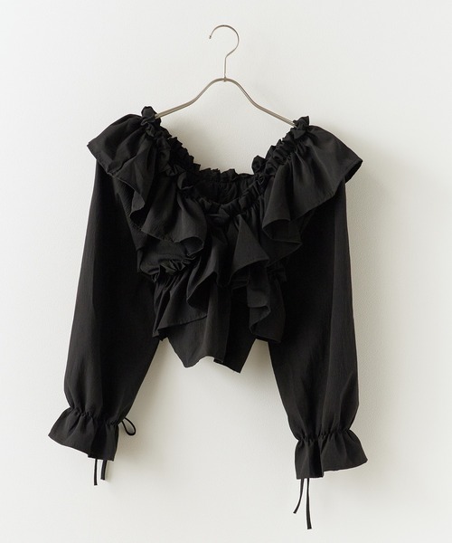 ROOPTOKYO（ループトウキョウ）の「ショート丈 オフショル クロスリボンブラウス キャンディースリーブ（シャツ/ブラウス・レディース・ブルー/アイボリー/ホワイト/ブラック・FREE）」の3枚目の写真