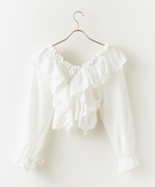 ROOPTOKYO（ループトウキョウ）の「ショート丈 オフショル クロスリボンブラウス キャンディースリーブ（シャツ/ブラウス・レディース・ブルー/アイボリー/ホワイト/ブラック・FREE）」の14枚目の写真