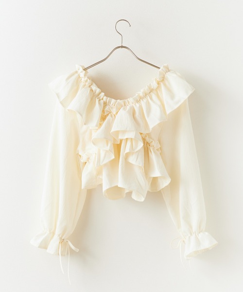 ROOPTOKYO（ループトウキョウ）の「ショート丈 オフショル クロスリボンブラウス キャンディースリーブ（シャツ/ブラウス・レディース・ブルー/アイボリー/ホワイト/ブラック・FREE）」の8枚目の写真