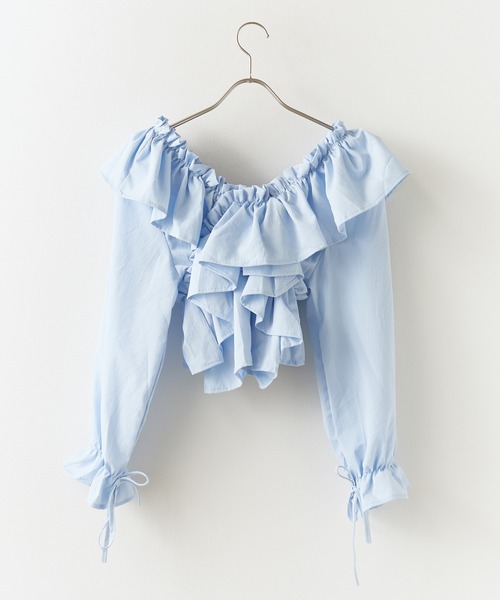 ROOPTOKYO（ループトウキョウ）の「ショート丈 オフショル クロスリボンブラウス キャンディースリーブ（シャツ/ブラウス・レディース・ブルー/アイボリー/ホワイト/ブラック・FREE）」の10枚目の写真
