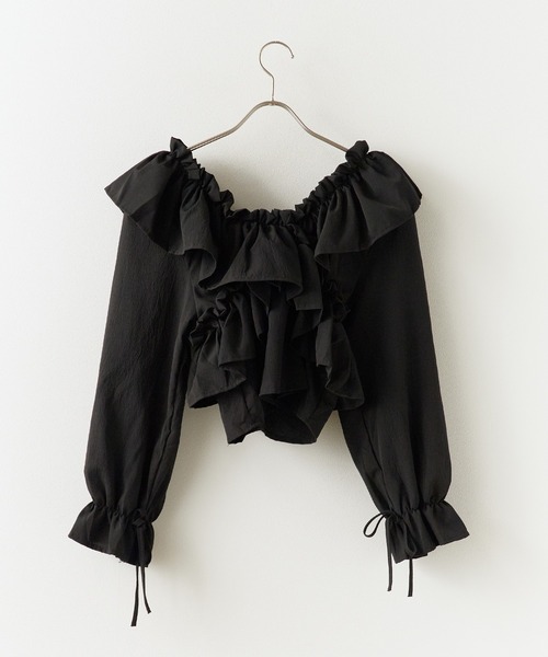 ROOPTOKYO（ループトウキョウ）の「ショート丈 オフショル クロスリボンブラウス キャンディースリーブ（シャツ/ブラウス・レディース・ブルー/アイボリー/ホワイト/ブラック・FREE）」の9枚目の写真