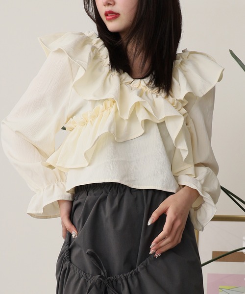 ROOPTOKYO（ループトウキョウ）の「ショート丈 オフショル クロスリボンブラウス キャンディースリーブ（シャツ/ブラウス・レディース・ブルー/アイボリー/ホワイト/ブラック・FREE）」の21枚目の写真