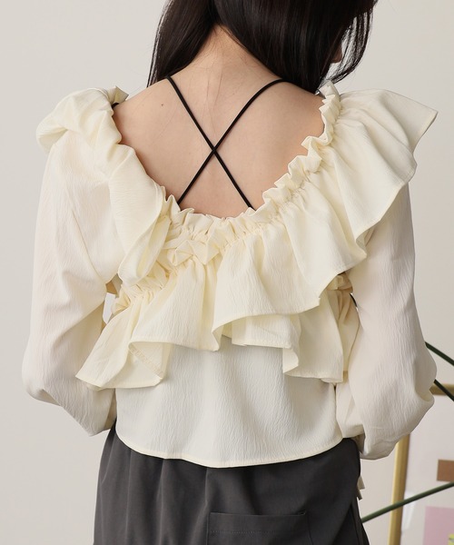 ROOPTOKYO（ループトウキョウ）の「ショート丈 オフショル クロスリボンブラウス キャンディースリーブ（シャツ/ブラウス・レディース・ブルー/アイボリー/ホワイト/ブラック・FREE）」の22枚目の写真