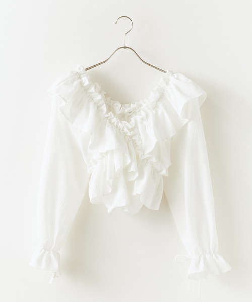 ROOPTOKYO（ループトウキョウ）の「ショート丈 オフショル クロスリボンブラウス キャンディースリーブ（シャツ/ブラウス・レディース・ブルー/アイボリー/ホワイト/ブラック・FREE）」の15枚目の写真