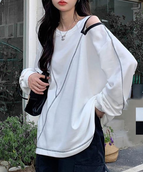Asterellivi(アステレリビ)の「ロングTシャツカットソー(Tシャツ/カットソー・レディース・ブラック/ホワイト・FREE)」の1枚目の写真