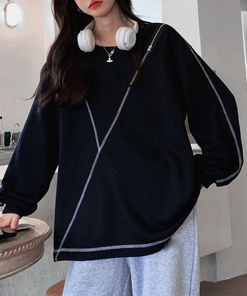 Asterellivi(アステレリビ)の「ロングTシャツカットソー(Tシャツ/カットソー・レディース・ブラック/ホワイト・FREE)」の2枚目の写真