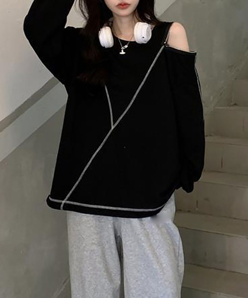 Asterellivi(アステレリビ)の「ロングTシャツカットソー(Tシャツ/カットソー・レディース・ブラック/ホワイト・FREE)」の5枚目の写真