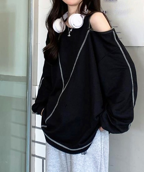 Asterellivi(アステレリビ)の「ロングTシャツカットソー(Tシャツ/カットソー・レディース・ブラック/ホワイト・FREE)」の7枚目の写真