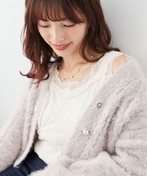 MAJESTIC LEGON（マジェスティックレゴン）の「レースクロスタンク（タンクトップ・レディース・オフホワイト/アイボリー/ブラック・MEDIUM）」の7枚目の写真