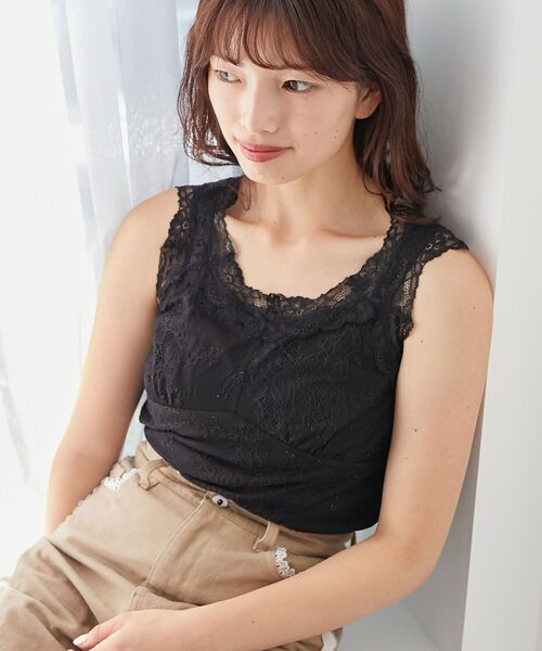 MAJESTIC LEGON（マジェスティックレゴン）の「レースクロスタンク（タンクトップ・レディース・オフホワイト/アイボリー/ブラック・MEDIUM）」の13枚目の写真