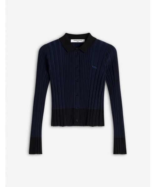 MAISON KITSUNEメゾン キツネ ベイビーフォックス カーディガン 黒 セール】BABY FOX PATCH PLEATED RIBBED CARDIGAN（カーディガン