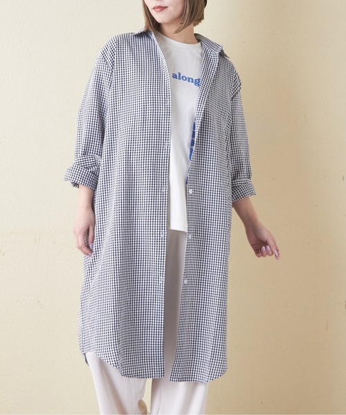 CUBE SUGAR(キューブシュガー)の「チェックストライプシャツワンピース(シャツワンピース・レディース・ブラック系その他/ブルー系その他/ストライプ・M)」の2枚目の写真