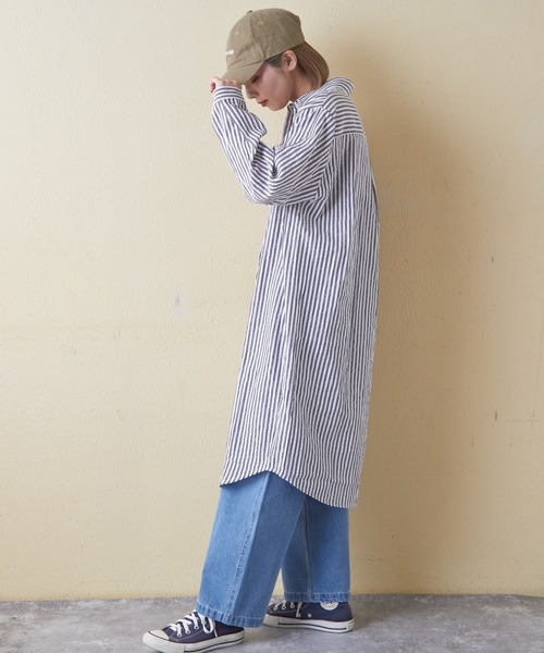 CUBE SUGAR(キューブシュガー)の「チェックストライプシャツワンピース(シャツワンピース・レディース・ブラック系その他/ブルー系その他/ストライプ・M)」の7枚目の写真