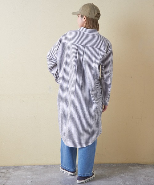 CUBE SUGAR(キューブシュガー)の「チェックストライプシャツワンピース(シャツワンピース・レディース・ブラック系その他/ブルー系その他/ストライプ・M)」の8枚目の写真