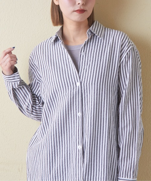 CUBE SUGAR(キューブシュガー)の「チェックストライプシャツワンピース(シャツワンピース・レディース・ブラック系その他/ブルー系その他/ストライプ・M)」の5枚目の写真