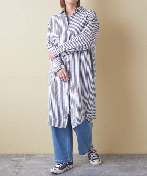 CUBE SUGAR(キューブシュガー)の「チェックストライプシャツワンピース(シャツワンピース・レディース・ブラック系その他/ブルー系その他/ストライプ・M)」の6枚目の写真