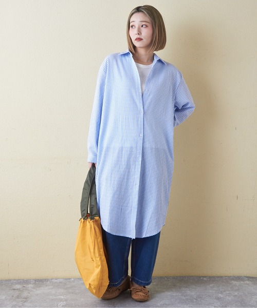 CUBE SUGAR(キューブシュガー)の「チェックストライプシャツワンピース(シャツワンピース・レディース・ブラック系その他/ブルー系その他/ストライプ・M)」の16枚目の写真