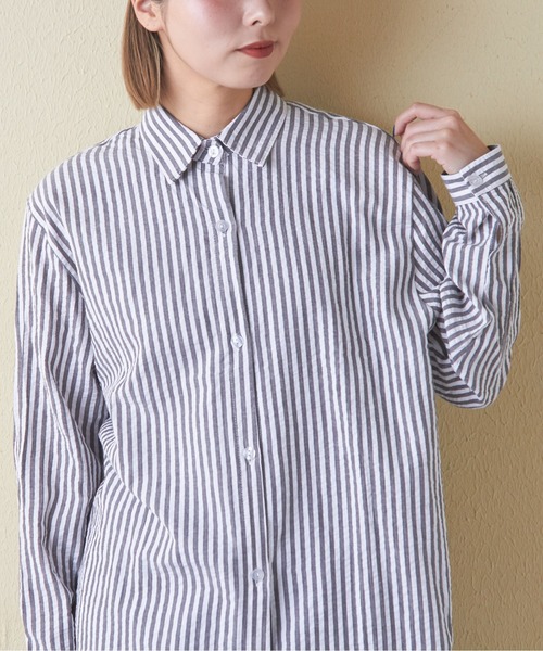 CUBE SUGAR(キューブシュガー)の「チェックストライプシャツワンピース(シャツワンピース・レディース・ブラック系その他/ブルー系その他/ストライプ・M)」の12枚目の写真