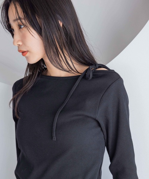 LOWRYS FARM（ローリーズファーム）の「ネックリボンロングスリーブ　 290055（Tシャツ/カットソー・レディース・アイボリー/ブルー系その他/ブラック・FREE）」の6枚目の写真