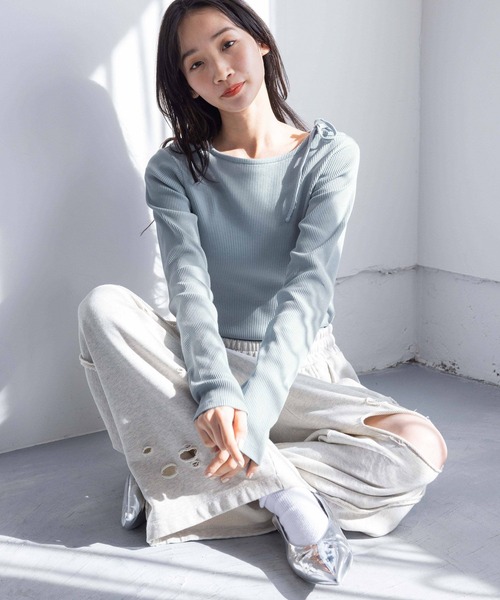 LOWRYS FARM（ローリーズファーム）の「ネックリボンロングスリーブ　 290055（Tシャツ/カットソー・レディース・アイボリー/ブルー系その他/ブラック・FREE）」の8枚目の写真