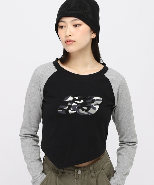 3.3 Field Trip （3.3フィールドトリップ）の「3.3 Field Trip／裾アシメラグランロングスリーブ（Tシャツ/カットソー・レディース・チャコール/アイボリー/グレー・FREE）」の3枚目の写真