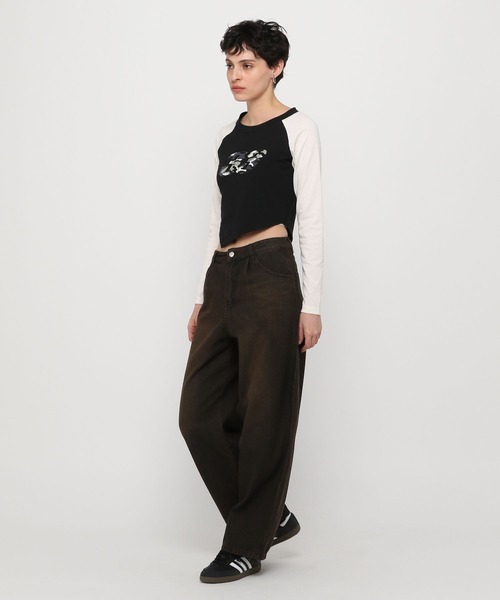 3.3 Field Trip （3.3フィールドトリップ）の「3.3 Field Trip／裾アシメラグランロングスリーブ（Tシャツ/カットソー・レディース・チャコール/アイボリー/グレー・FREE）」の4枚目の写真