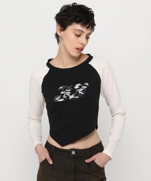 3.3 Field Trip （3.3フィールドトリップ）の「3.3 Field Trip／裾アシメラグランロングスリーブ（Tシャツ/カットソー・レディース・チャコール/アイボリー/グレー・FREE）」の7枚目の写真