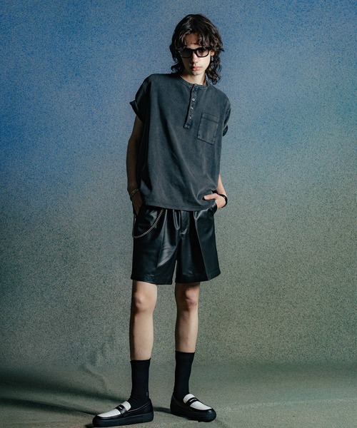 CRIMIE(クライミー)の「VINTAGE USED EDDIE SHORT LENGTH HENRY NECK T SHIRT(Tシャツ/カットソー・メンズ・ブラック・XXL/XL/L/M/S)」の2枚目の写真