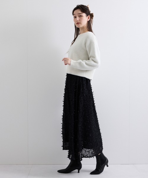 QUEENS COURT(クイーンズコート)の「リボンモチーフシフォンスカート≪手洗い可能≫(スカート・レディース・ブラック/オフホワイト・M)」の8枚目の写真