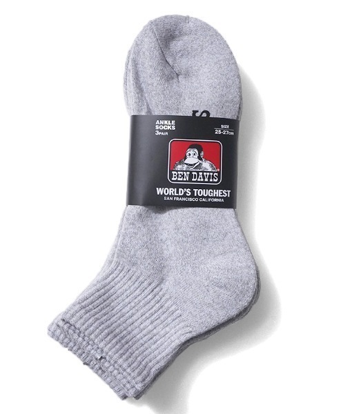 BEN DAVIS（ベンデイビス）の「《BEN DAVIS》ロゴプリント 3P ソックス（ソックス/靴下・メンズ・ホワイト/ヘザーグレー/ブラック・FREE）」の3枚目の写真