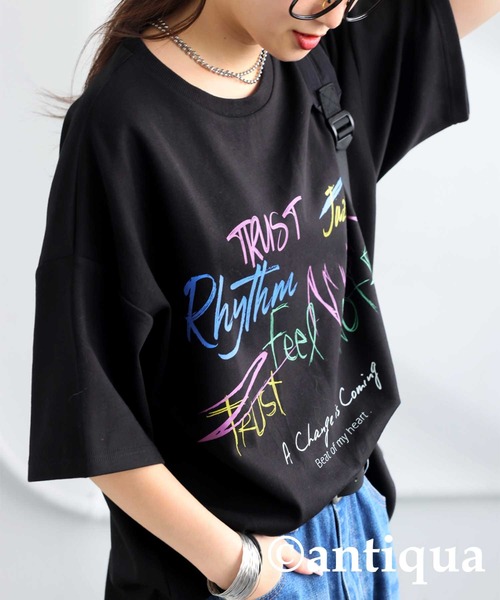 antiqua(アンティカ)の「アートプリントTシャツ(Tシャツ/カットソー・レディース・ブラック/杢グレー・ONE SIZE)」の1枚目の写真