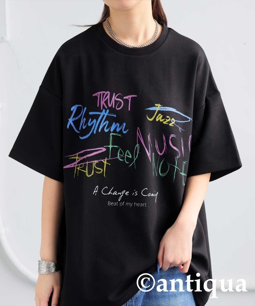 antiqua(アンティカ)の「アートプリントTシャツ(Tシャツ/カットソー・レディース・ブラック/杢グレー・ONE SIZE)」の3枚目の写真