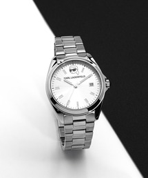 KARL LAGERFELD（カールラガーフェルド）の「「KARL LAGERFELD/カール・ラガーフェルド」ラウンド エッセンシャル - シルバー サンレイ アイコン ダイヤル シルバー ブレスレット（アナログ腕時計・レディース）」