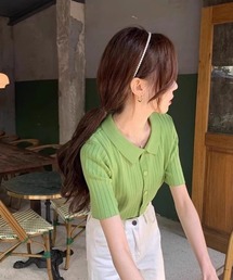半袖リブニットポロカーディガン