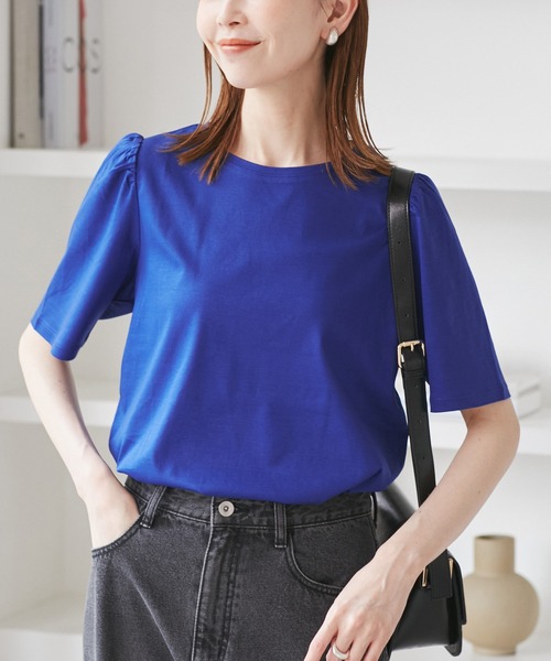 ROPE' PICNIC(ロペピクニック)の「【UVカット・接触冷感】70シルケットパフスリーブトップス(Tシャツ/カットソー・レディース・ブラック/ホワイト/オフホワイト/ブルー・38)」の4枚目の写真