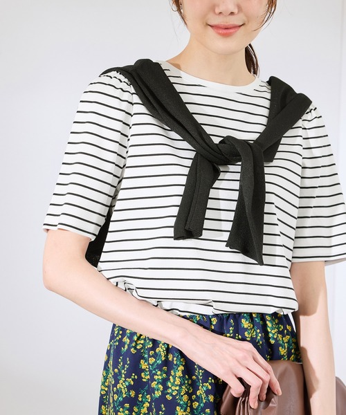 ROPE' PICNIC(ロペピクニック)の「【UVカット・接触冷感】70シルケットパフスリーブトップス(Tシャツ/カットソー・レディース・ブラック/ホワイト/オフホワイト/ブルー・38)」の13枚目の写真