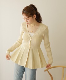 v neck peplum cardigan /Vネック フレア ペプラム リブ ニット カーディガン