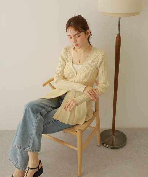 カーディガン v neck peplum cardigan /Vネック フレア ペプラム リブ ニット カーディガン レディース v neck peplum cardigan /Vネック フレア ペプラム リブ ニット