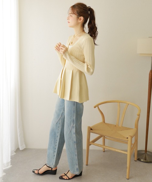 カーディガン v neck peplum cardigan /Vネック フレア ペプラム リブ ニット カーディガン レディース v neck peplum cardigan /Vネック フレア ペプラム リブ ニット